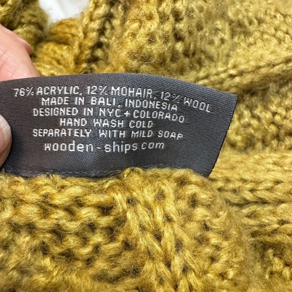 LUXURY WOODEN SHIPS WOOL TUBE SCARF infinity mustard color mohair blend unisex - Picture 11 of 14